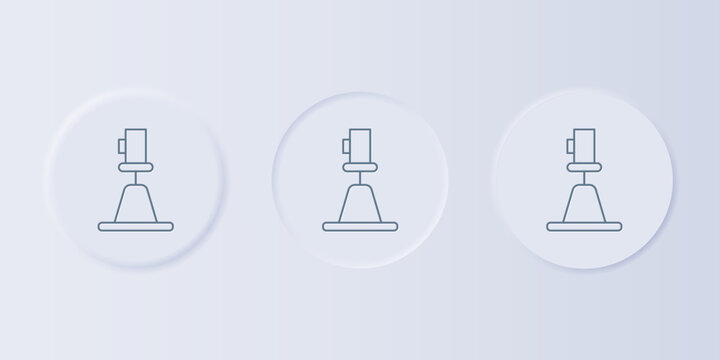 Grey Tacheometer, theodolite icon isolated on grey background. Geological survey, engineering equipment for measurement and research. Set icons in square buttons. Vector