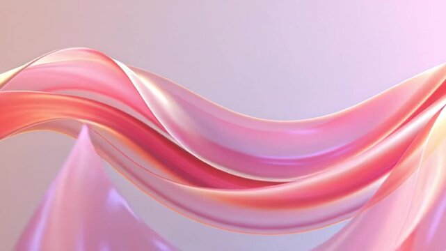 Vibrant pink and orange wave form swirls dynamically on a soft gradient background