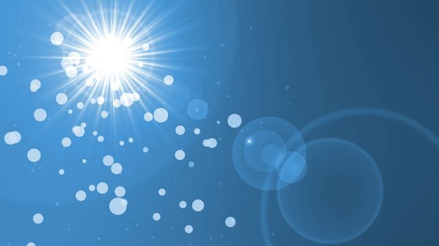 Bright sunburst with lens flare background animation, Lens flare and bokeh particles over a subtle gray gradient background