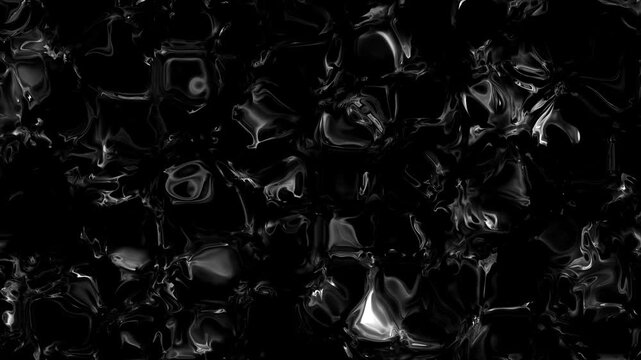Abstract black glossy liquid texture flowing smoothly, dark fluid surface with reflective highlights creating modern mysterious background.