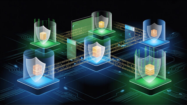 Advanced Cyber Security and Data Protection System with Encrypted Network Shield &ndash; Digital Technology Concept for Protecting Business Data, Financial Transactions and Private User Information from Cyb