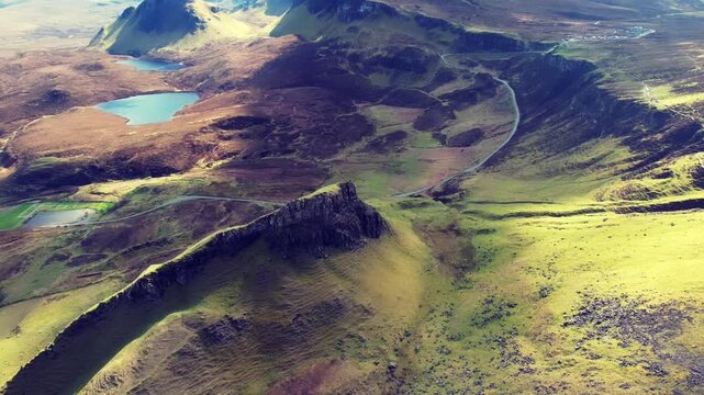 A spectacular landscape on the Isle of Skye, Scotland, known as the Quiraing. 