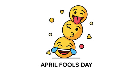 Three laughing emojis stacked on april fools day background with confetti
