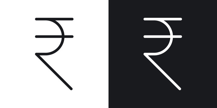 Indian rupee icon set in black and white stroke lines