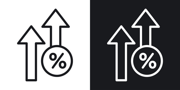 Interest growth icon set in black and white stroke lines