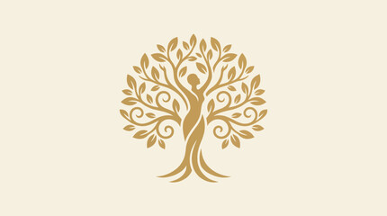 An elegant tree of life logo design featuring a graceful woman intertwined with branches, symbolizing growth, femininity, and harmony in nature's beauty and art. © Jianjiu