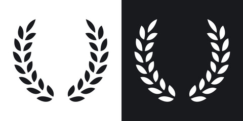Laurel wreath icon set in black and white stroke lines © chandi