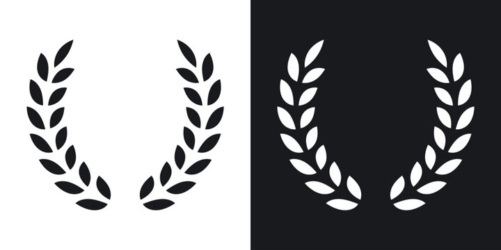 Laurel wreath icon set in black and white stroke lines