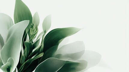 Obraz premium Soft green leaves with gentle gradient and soft shadows, fresh nature banner with clean aesthetic, minimal and elegant without text or logo, ideal for eco, nature and lifestyle designs