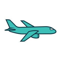 Fototapeta premium Teal airplane soaring in a clear sky minimalist design smooth curves modern travel concept transportation and adventure theme