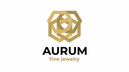 A sophisticated logo design for Aurum fine jewelry, featuring elegant geometric shapes reflecting luxury, beauty, and timeless sophistication in jewelry art.
