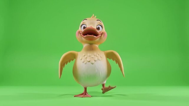 Animated duck greenscreen character with vibrant expression and dynamic pose in a studio setting