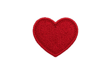 Fototapeta premium Red heart patch embroidered textile badge representing love, romance, and valentine's day, transparent background