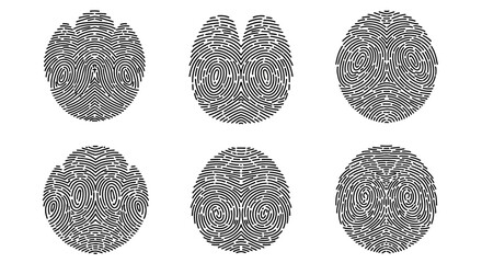 Abstract Fingerprint Patterns: Six Unique Circular Designs in Black and White