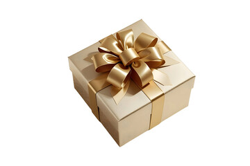 Obraz premium Elegant Gift Box with Golden Ribbon Bow Isolated on White Background, Celebration and Present Concept