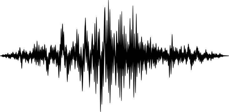 Dynamic black seismogram line graph representing a fluctuating earthquake wave or abstract sound vibration