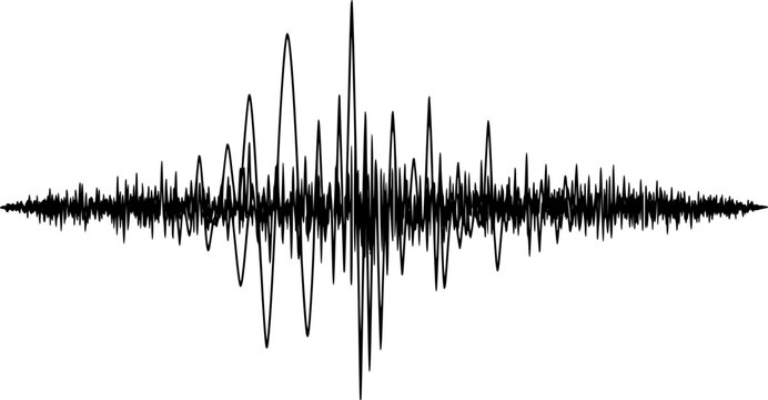 Dynamic black seismogram line graph representing a fluctuating earthquake wave or abstract sound vibration