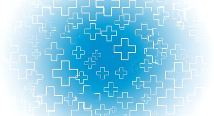 Obraz premium Blue medical cross symbols on gradient background, healthcare concept