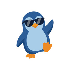 Obraz premium An adorable illustration of a cute penguin wearing sunglasses and striking a playful pose, representing fun, coolness, and liveliness in a whimsical way.