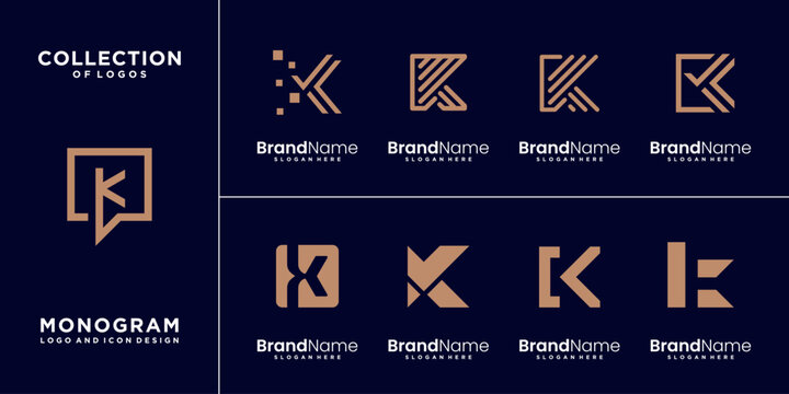 Set of letter K logo icon design template elements.