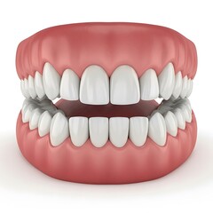 Obraz premium Denture with white shiny teeth and pink gum dental prosthesis model