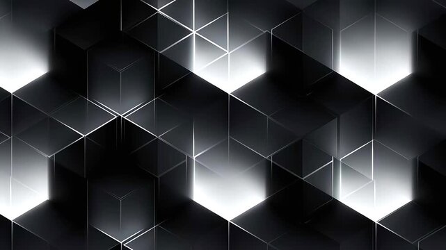 Geometric pattern of black and white 3D cubes.