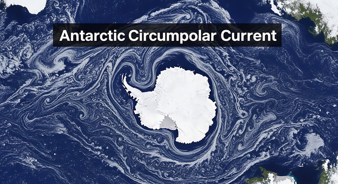Aerial View of Antarctic Circumpolar Current Swirling Around Antarctica in Ocean Currents