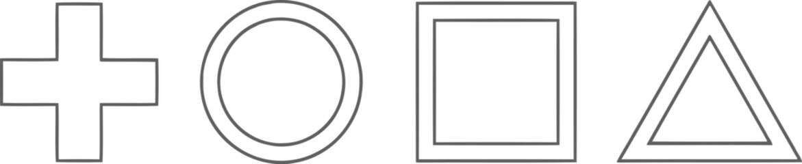 Fototapeta premium Four simple geometric shapes plus circle square triangle on white background