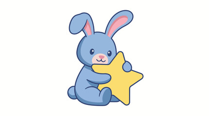 Fototapeta premium A charming blue bunny holding a star-shaped toy, illustrating innocence and cuteness, perfect for children's illustrations, toys, and all things playful and whimsical.