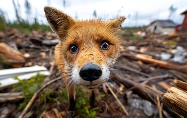 Fototapeta premium Emotional Closeup of a Distressed Fox with Sad Eyes in Natural Setting