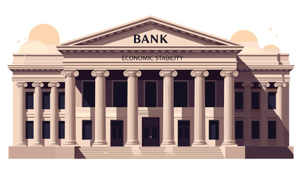 Fototapeta premium Classic bank building with columns and the text economic stability representing financial security and national banking.