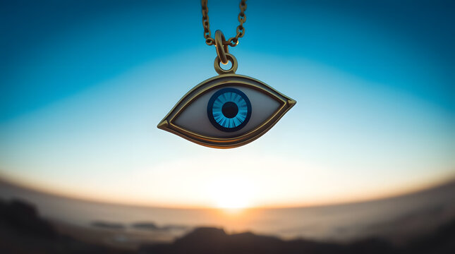 Evil eye protection charm, gold necklace, blue nazar amulet