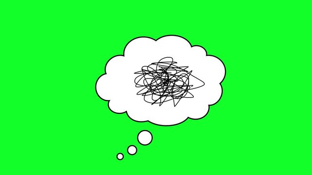 Overthinking animation, Thinking cloud cartoon with tangled scribble brain 4K, representing a chaotic mind or the burdens of stress and anxiety