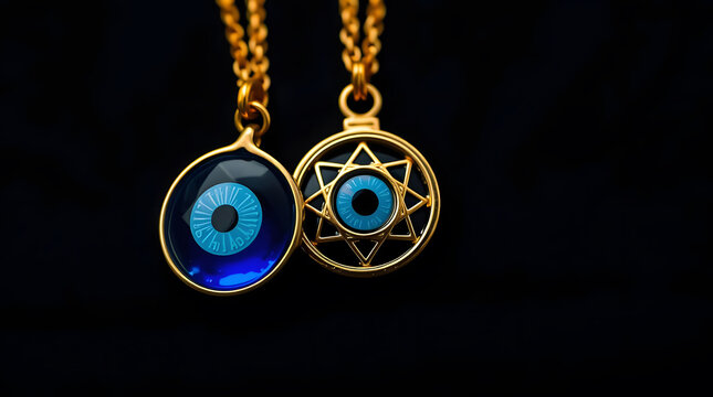 Evil eye protection charm, gold necklace, blue nazar amulet
