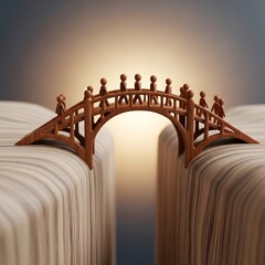 Obraz premium Wooden bridge on books, symbolizing knowledge and connection, education and learning concept