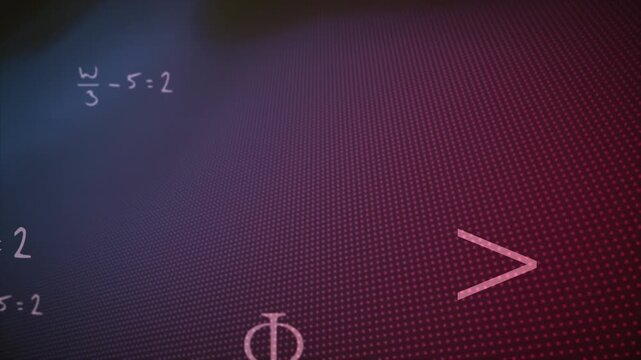 Animation of math formulas moving over navy and rd background