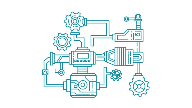 Mechanical System Diagram with Gears and Pipes.