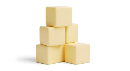 Obraz premium Stack of Butter Cubes Isolated on White Background Food Ingredient Detail