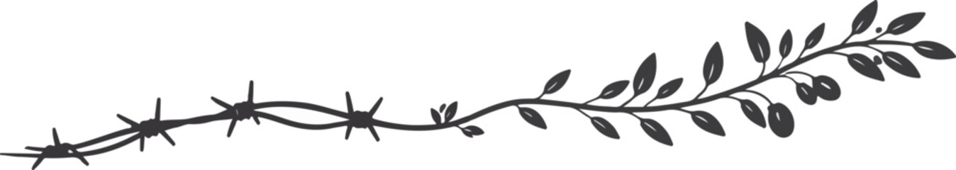 Obraz premium Barbed Wire Transforming Into Olive Branch Symbol Of Conflict To Peace Minimal Silhouette Vector