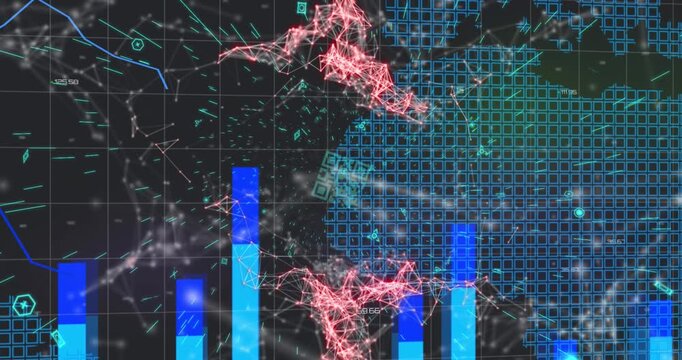 A blue qr code is superimposed over a red web of connections