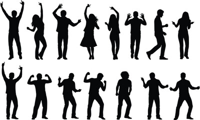 Fototapeta premium Dance silhouettes of people in diverse poses, expressive movement, rhythm theme, celebration concept, artistic design, vector illustration, human interaction