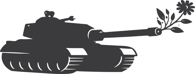 Tank Barrel With Blooming Flower Symbol Of War Replaced By Life Minimal Silhouette Vector © Jaber