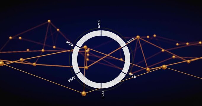 Circular graph with numbers and connecting lines, data visualization animation