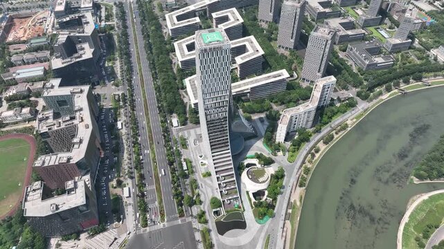 Chengdu Modern Skyline Aerial View with Jin River