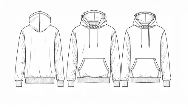 Hoodie Technical Drawing - Front and Back Views for Fashion Design.