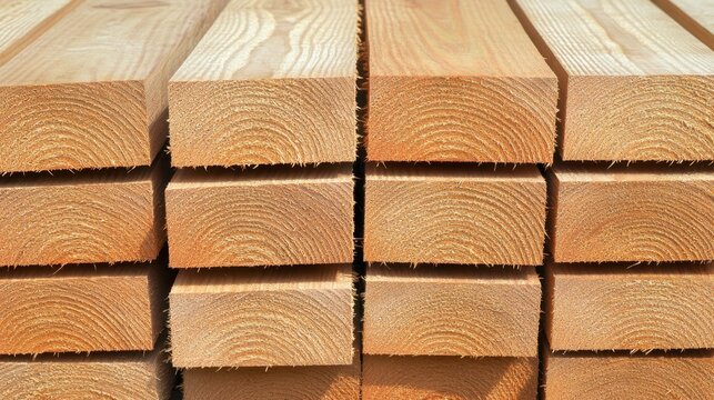 Neatly Stacked Raw Unfinished Wooden Planks With Visible Grain Textures