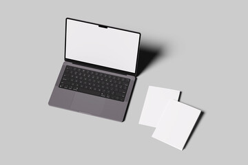 Laptop with A4 Bifold Brochure Mockup &ndash; Professional Branding Display