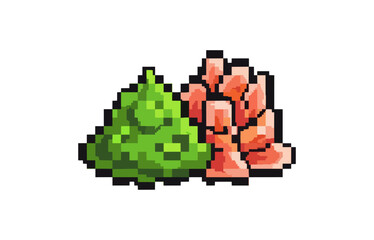 Obraz premium Pixel art wasabi and ginger root on black background
