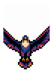 Fototapeta premium Pixelated bird flying on black background digital art