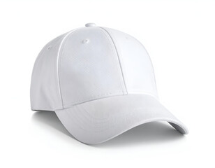Fototapeta premium A plain white baseball cap casts a subtle shadow against a stark white background